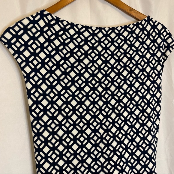 LAUREN RALPH LAUREN Women’s Navy White Geometric Midi Sheath Dress Size 8 - Picture 7 of 12
